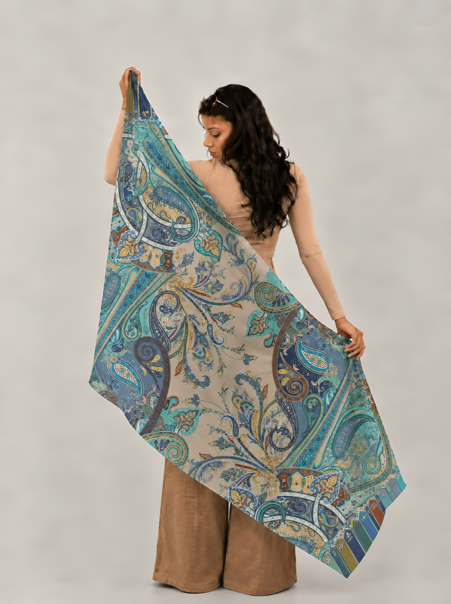 Blue Horizon, Cotton/Modal Stole- 28x80 Inches