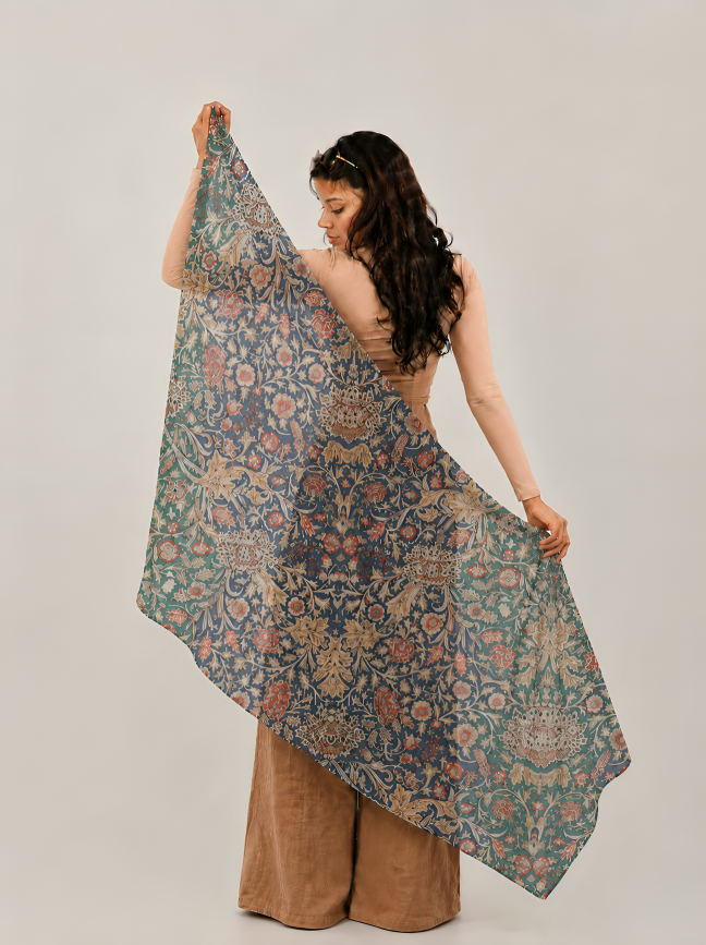 Midnight Garden, Cotton/Modal Stole- 28x80 Inches