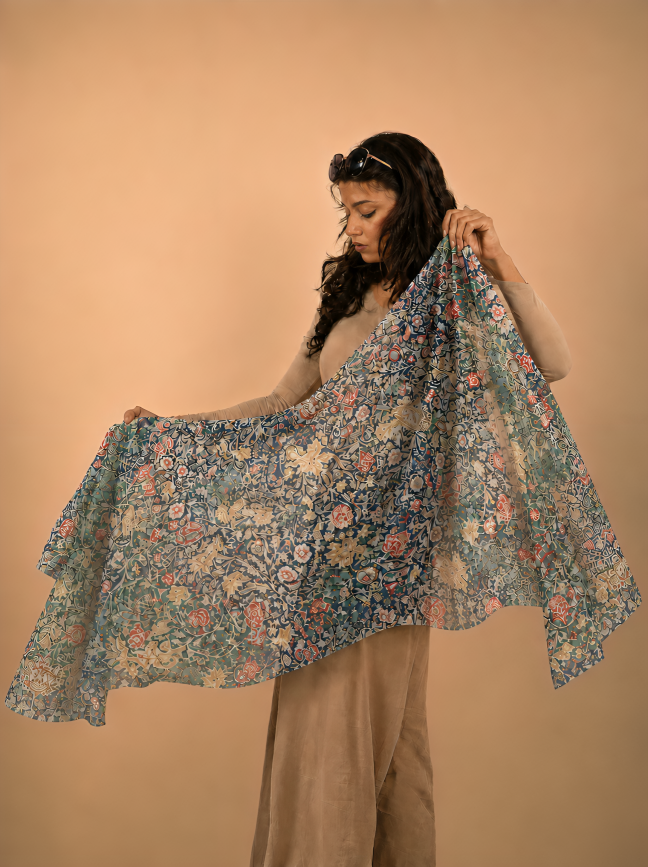 Midnight Garden, Cotton/Modal Stole- 28x80 Inches