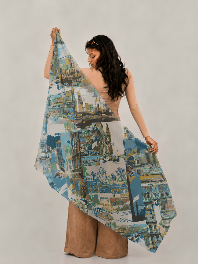 Metro Mosaic, Cotton/Modal Stole- 28x80 Inches