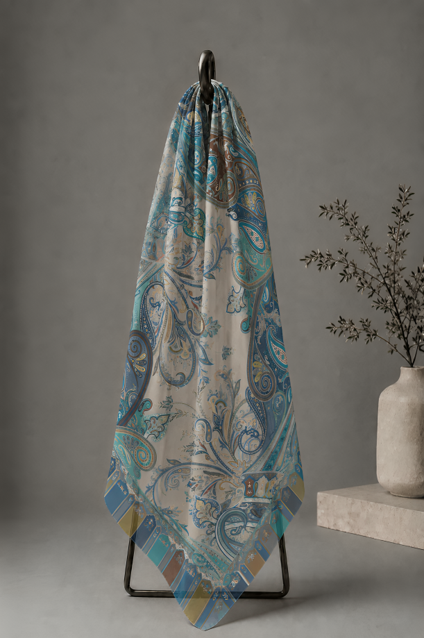 Blue Horizon, Cotton/Modal Stole- 28x80 Inches